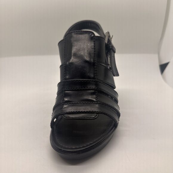 NINE WEST  Black Ankled Strap Healed Sandals Size 5 1/2 Buckle - Picture 3 of 16